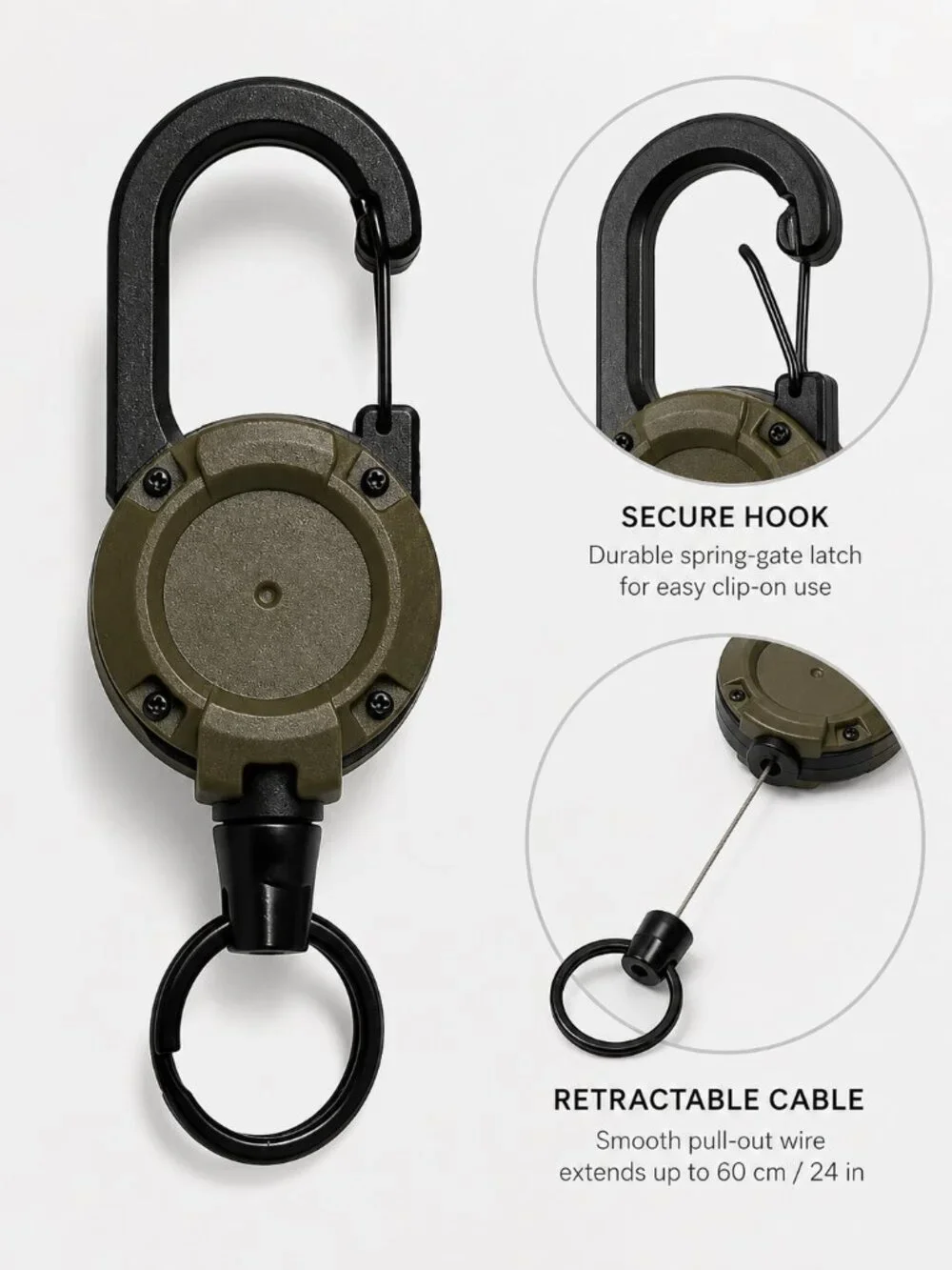 OD Green Retractable Carabiner Keychain Badge Reel